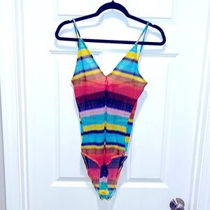 One By One Rainbow Stripe Crochet Bodysuit | Size M | Festival Boho